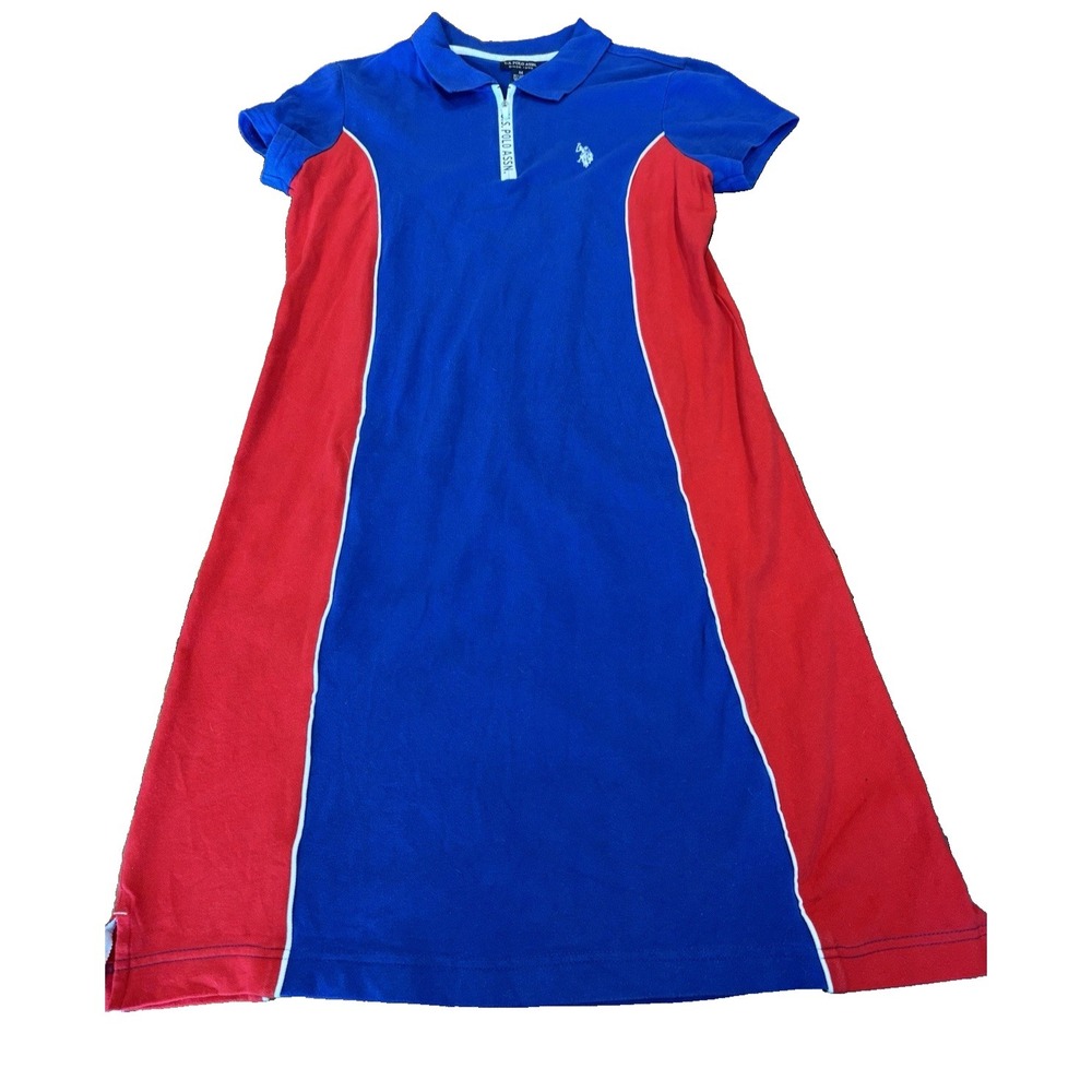 US Polo Assn Women M red‎ blue colour block short sleeve polo shirt dress preppy